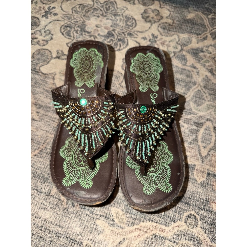 Something Else Skechers Beaded Turquoise Wedge Sandal Y2K
